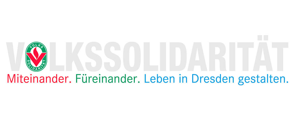 ein Logo auf dem steht: Volkssolidarittät. Leben in Dresden gestalten.